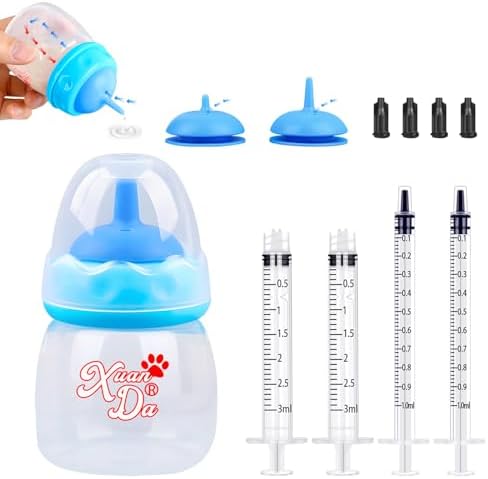 Pet Feeding Bottle and Syringes,60ml Nursing Bottle, 3 Sizes Nipples with Ventilation Valve Resistant Tearing Perfect for Puppies, Kittens, Small Wildlife (Blue) by XuanDa