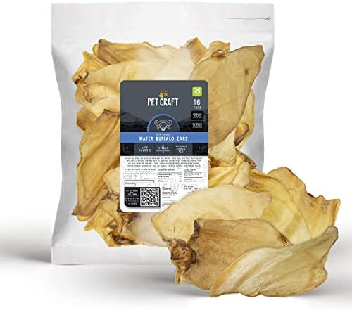 Pet Craft Supply Water Buffalo Ears Dog Chews, Aggressive Chewers, 16 Pack by PetCraftSupplyCo
