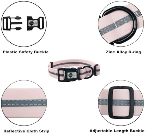 Nimble Reflective Waterproof Dog Collar Adjustable Odor Resistant Easy Clean Pet Collar for Small Medium Large Dogs Night Walking Outdoor Rainy Use (Light Pink, Small (9.45”-14.17”inches)) - Image 5