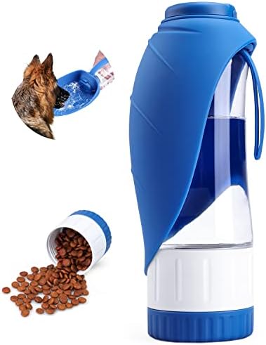 TIOVERY Dog Water Bottle, Pet Water Bottle with Food Container, Portable Dog Drinking Bottle Cup Dispenser for Outdoor Walking, Hiking, Travel Large Blue by TIOVERY