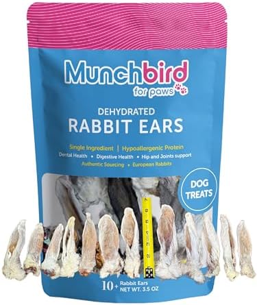 Munchbird Dehydrated Rabbit Ears 100g (3.5 oz) 12-15 pcs for Dogs, European Furry Rabbit Ear Natural Fiber for Pets, Rawhide Free Alternative to Pig Ears Dog Treats, Ear Size Varies by Munchbird-HealthyDogTreats