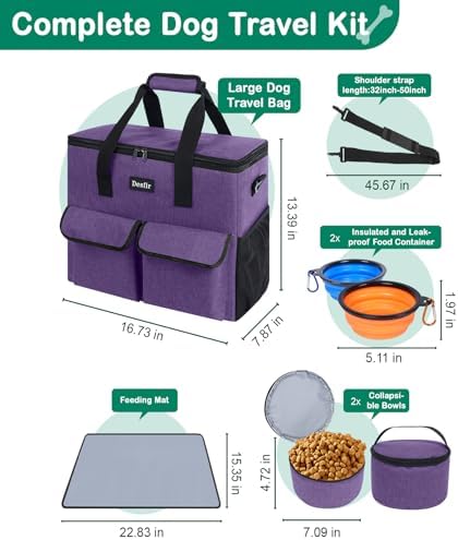 Dog Travel Bag - Dog Travel Kit for a Weekend Away Set Includes Pet Travel Bag Organizer for Accessories, 2 Collapsible Bowls, 2 Travel Food Container - Image 2