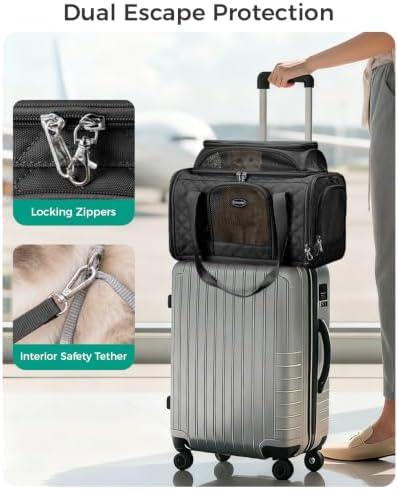 Pet Carrier Airline Approved 18x13x9.5 in, Soft-Sided Top-Expandable, Black - Image 5