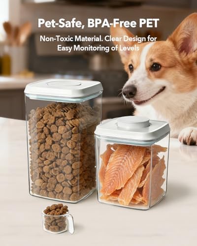 Dog Food Storage Container with One-Touch Lid, 4.22 QT / 4.0 L BPA-Free Cat Food Storage Container，Stackable Durable PET with 130ml Scoop, for Kibble, Treats, and Precise Feeding - Image 2