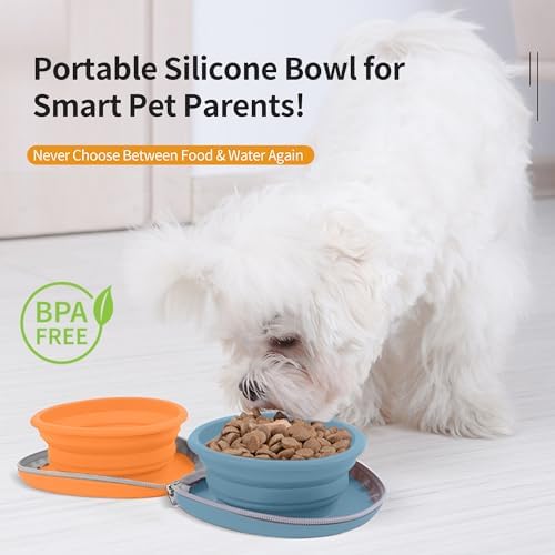 Collapsible Dog Bowls, 2-in-1 Pet Travel Bowls Blue Orange - Image 3