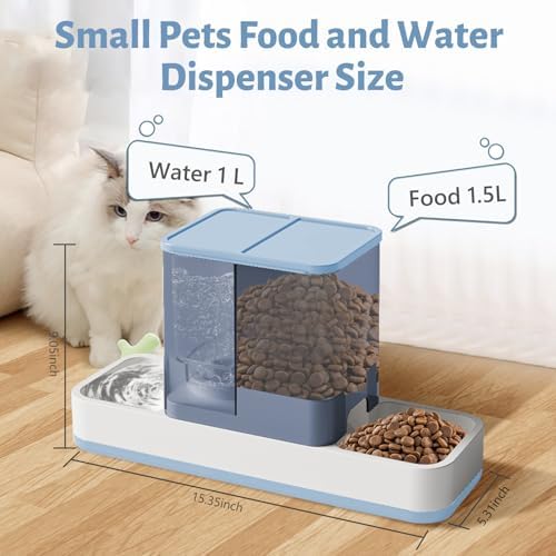 Yummy Sam Automatic Small Pet Feeder and Water Dispenser, Blue - Image 2