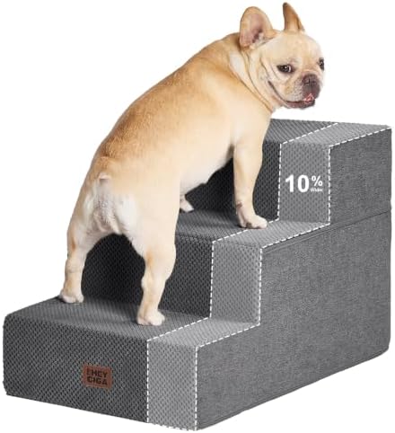 EHEYCIGA Dog Stairs for Small Dogs 16.5" H, 3-Step Extra Wide Ramp, Grey by EHEYCIGA