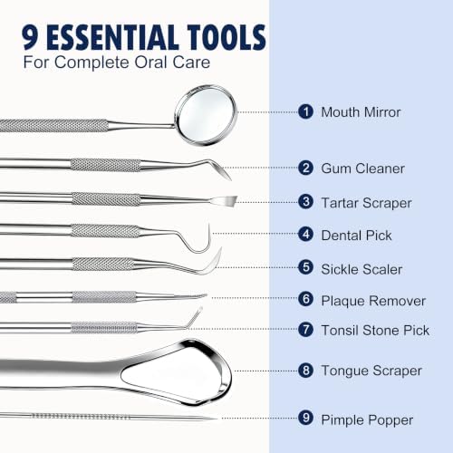 9 in 1 Dental Tools for Teeth Cleaning, Tartar Plaque Remover - Image 3