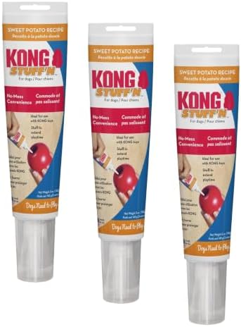 KONG Stuff'N - Paste for Stuffing Dog Treats - Healthy with Natural Ingredients - Creamy Dog Treat in Tube - Peanut Butter (5 oz) & Sweet Potato (5 oz) (Pack of 3) by KONG