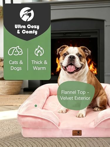 Spotted Play Orthopedic Dog Bed with Sides - Sofa Beds for Large Dogs, Supportive Foam Pet Couch Bed with Washable Removable Cover, Waterproof Lining and Non-Slip Bottom, Pink - L - Image 2