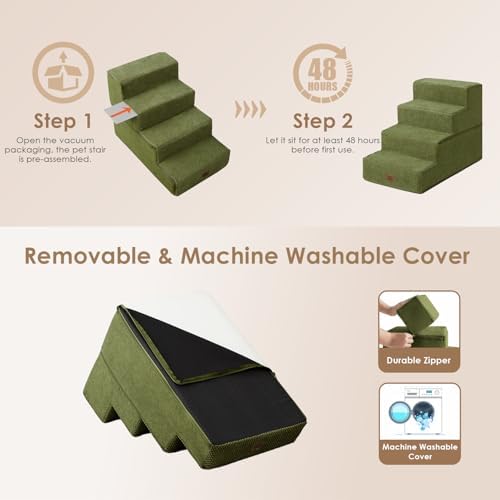 EHEYCIGA Dog Stairs for Bed 18" H, Dog 4-Steps for High Bed, Olive Green - Image 6