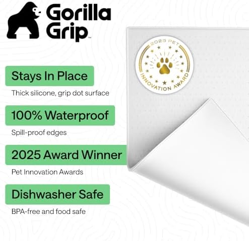 GORILLA GRIP Dog Food Mat, 100% Waterproof Silicone, 26x17 White - Image 2