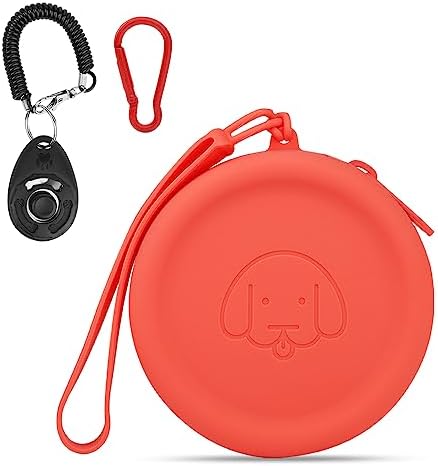 WALLFID Silicone Dog Treat Pouch Small Bag,with Pet Training Clicker,Walking Bag for Dog and Cat, Pocket Size, Easy to Clean, Odorless, Zipper Design,Moisture-Proof,Travel Walking Bag.(Claret) by WALLFID