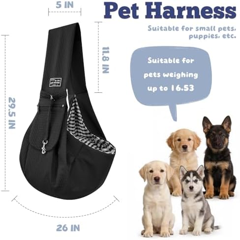 Dog Sling Carrier for Small Dogs, Puppies, Cats & Senior Dogs, Crossbody Pet Papoose Carrier Bag, Lightweight Breathable Hands Free Pet Carrier for Walks, Vet Visits, Travel & Daily Outings (Black) - Image 5