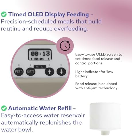 Feeding Friend® Automatic Dog & Cat Food Feeder with Water Dispenser, Smart Pet Feeder with Portion Control, OLED Display, Anti-Jam Design, Battery Operated, Medium Pets 15–30 lbs, Taupe - Image 3