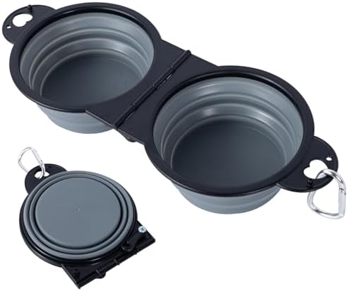 SLSON Collapsible Dog Dual Bowls Reinforced Rim 180 Degrees Flip Over Foldable Double Bowl with Lock Clips More Stable Dog Travel Bowls Pet Food Water Feeder (Cold Grey) by SLSON