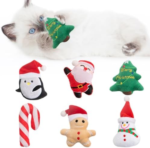 6pcs Christmas Catnip Toy，Indoor Santa Claus Snowman Tree Shaped Cat Toy Plush Interactive Chew Bite Toys for Cat Kitten Indoor Festive Holiday Cat Lover Gift by Unknown