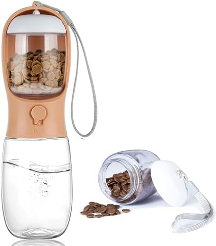 Dog Water Bottle with Food Container, Portable Leak Proof Pet Water Dispenser for Walking Hiking Travel, Puppy Essentials Accessories for Small Large Dogs, Dog Gifts (10oz/15oz/19oz) by AVELORA