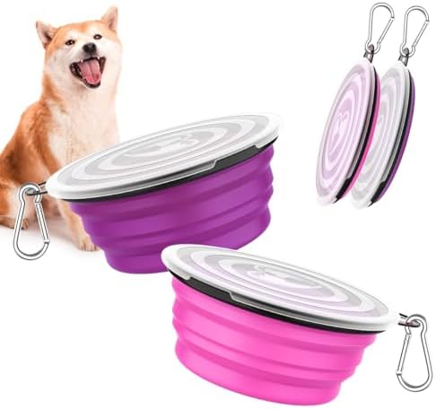 Pawaboo Collapsible Travel Dog Bowls 2 Pack with Lids&Carabiners Silicone by Pawaboo