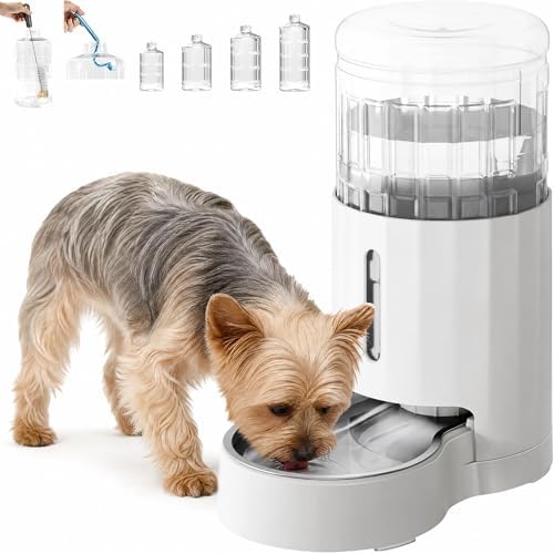 CZPET Dog Water Bowl Dispenser 5L, Wider Mouth Gravity Refilling (White) by CZPET