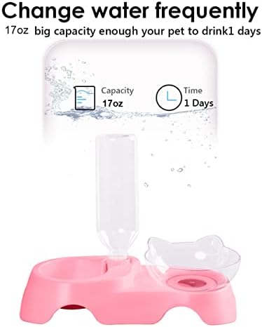 MILIFUN Double Dog Cat Bowls - Pets Water and Food Bowl Set, 15°Tilted Water and Food Bowl Set with Automatic Waterer Bottle for Small or Medium Size Dogs Cats - Image 3