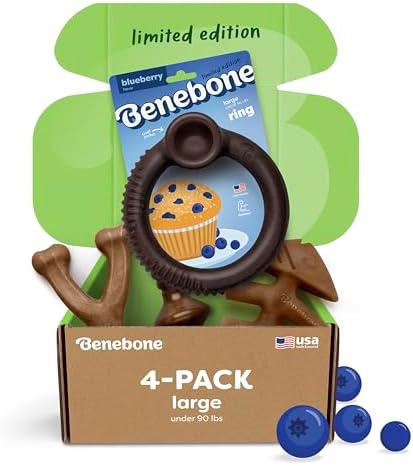 Benebone Blueberry Large 4-Pack Dog Toys, Under 90 lbs by Benebone