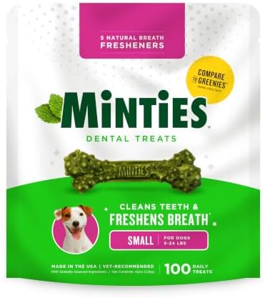 Minties Mint Dental Chews for Dogs, Small Breeds 5-25 lbs, 100 Count by Minties