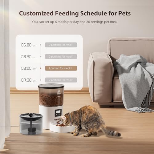 IMIPAW Automatic Cat Feeder and Water Fountain, Timed Dry Food Dispenser, Programmable Portion Control, 1-6 Meals Per Day, Desiccant Bag, Cat Fountains for Drinking with Filter, Small Pets (3L Combo) - Image 2
