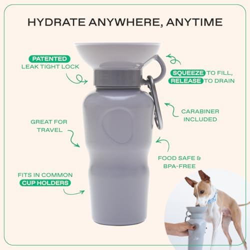 Springland 22oz Classic Portable Dog Water Bottle with Built-in Bowl, Gray - Image 3