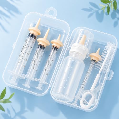 Pet Feeding Kit for Newborn Kittens & Puppies, Kitten Feeding Bottle with Soft Silicone Nipples, Nursing Syringes for Small Animals, Kitten Milk Feeder Set for Rabbit, Hamster by Unknown