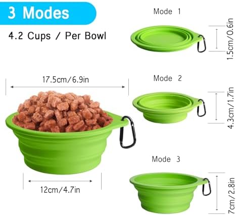 PetBonus 2-Pack Large Silicone Collapsible Dog Bowls, 34oz/1000ml BPA Free Portable Foldable Travel Bowl for Pet Cat, Food Water Feeding Dish for Camping with 2 Carabiners (Light Blue & Green) - Image 3