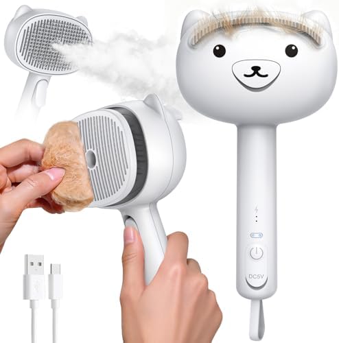 Self Cleaning Shedding Steam Cat Brush, Silicone Scraper Included by primecat