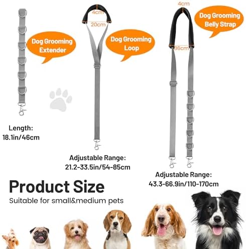 Dog Grooming Belly Strap - Dog Grooming Loops for Table Arm Extender with Clamp Extension Loop Bathing Restraint Leash No Sit Haunch Holder for Small & Medium Dogs Hair Cutting Washing (Gray) - Image 2