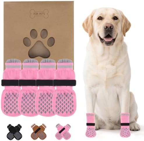 KOOLTAIL Anti Slip Dog Socks Shoes for Hot Pavement to Prevent Licking Paws Scratching, Pet Boots & Paw Protector for Hardwood Floors, Dog Grip Booties for Small Medium Large Senior Dogs, Pink XL by KOOLTAIL