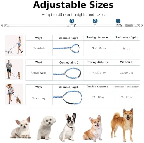 Hands Free Dog Leash, 8.5ft Adjustable Hands Free Leash for Medium Dogs, Versatile Handheld Crossbody Waist Lead with 3 Rings, for Running Jogging Walking, Sponge Handle, Geometric Blue - Image 4