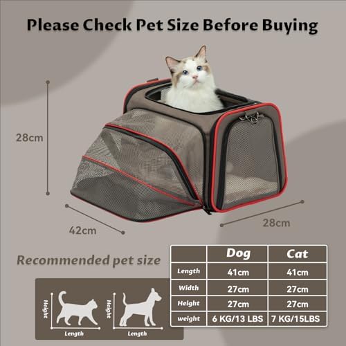 Petsfit Expandable Cat Carrier Dog Carriers,Airline Approved Soft-Sided Portable Pet Travel Washable Carrier for Kittens,Puppies,Removable Soft Plush mat and Pockets,Locking Safety Zippers - Image 2