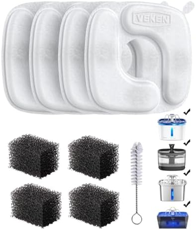 Veken Cat Water Fountain Filters, F1 Series, 4 Pack Replacement Filters by Veken