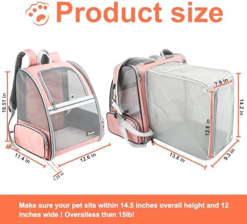 Texsens Innovative Traveler Bubble Backpack Pet Carriers for Cats and Dogs (Expandable-Pink) - Image 2