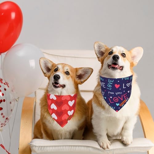 ADOGGYGO Valentine Dog Bandana, Red Blue Heart Love Pet Scarf, Adjustable Fit Pet Valentine Bandanas for Medium Large Dogs (Large) - Image 3