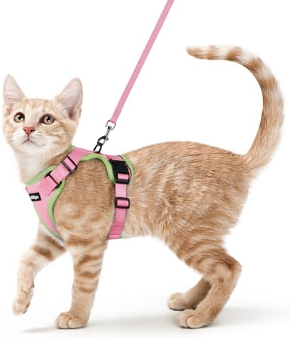 rabbitgoo Cat Harness and Leash Set, Escape Proof Vest, Pink & Light Green by rabbitgoo