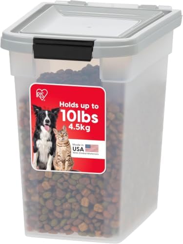 IRIS USA Dog Food Storage Container, Up to 10 lbs, Clear/Gray, Made in USA by IRISUSA
