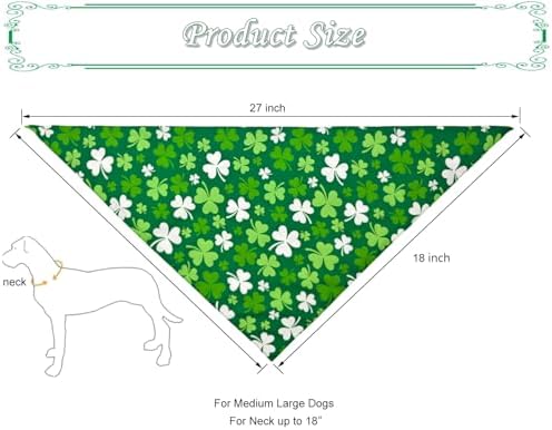 St. Patrick's Day Dog Bandanas, Irish Shamrock Design Scarves, Holiday Costumes, Pet Scarves for Boys and Girls, Dog Outfit Gifts for Medium to Large Dogs (Green, 2PCS) - Image 2