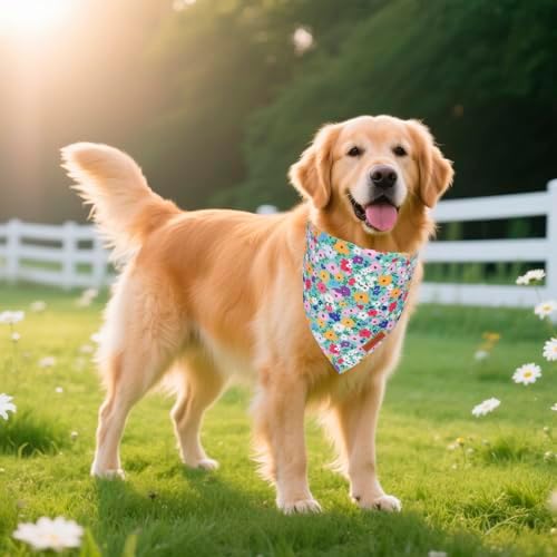 PTDECOR Floral Dog Bandana, Pink Green Flower Pet Scarf, X-Large - Image 3