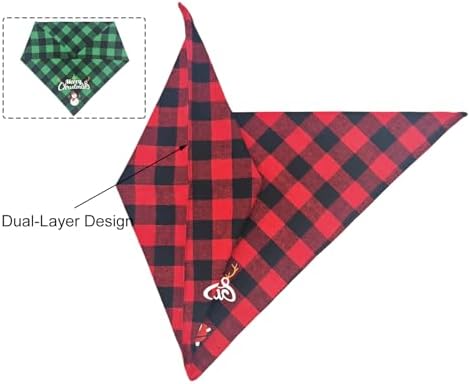 Christmas Dog Bandanas Classic Plaid Triangle Holiday Scarf with Santa and Snowman Print,Winter Pet Outfit for Boy and Girl Dogs,Red Green Plaid Dog Costume for Medium to Large Dogs - Image 4