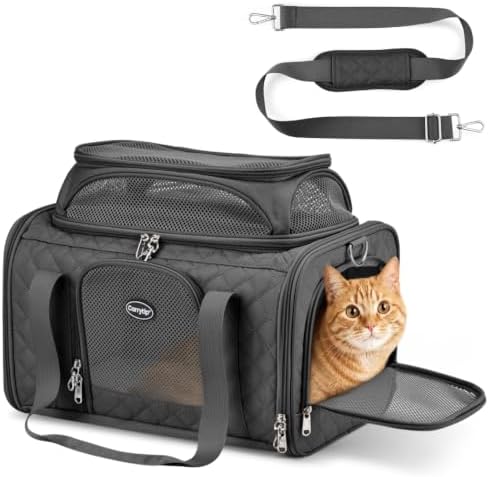 Airline Approved Cat Carrier with Expandable Top, 17x11x9.5 in, Black by Carrytip