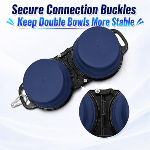 Double Collapsible Dog Bowls for Travel, Food & Water with Clip, Navy Blue - Image 4