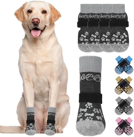 KOOLTAIL Dog Socks Shoes for Hot Pavement to Prevent Licking Paws, Winter Dog Boots&Paw Protector for Hardwood Floors Anti Slip,Traction Control Grip Booties for Small Medium Large Senior Dog,Black XL by KOOLTAIL