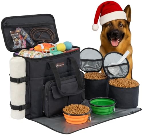 Modoker Dog Travel Bag with 2 Collapsible Dog Bowls, 1 Dog Backpack, Airline Approved Pet Travel BagOrganizer for Supplies & Accessories, 2 Travel Dog Food Container, Black by Modoker
