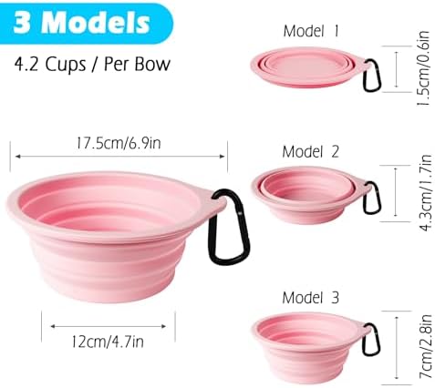 PetBonus 2-Pack Large Silicone Collapsible Dog Bowls, 34oz/1000ml BPA Free Portable Foldable Travel Bowl for Pet Cat, Food Water Feeding Dish for Camping with 2 Carabiners (Grey, Chalk Pink) - Image 3