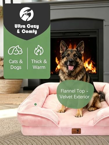 Spotted Play Orthopedic Dog Bed with Sides - Sofa Beds for Extra Large Dogs, Supportive Foam Pet Couch Bed with Washable Removable Cover, Waterproof Lining and Non-Slip Bottom, Pink - XL - Image 2